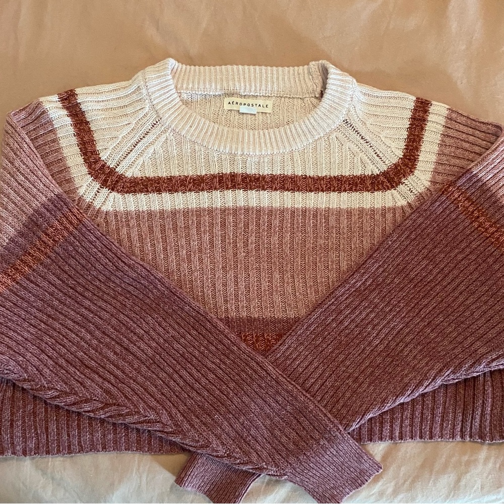 Aeropostale Women's Colorblock Sweater - Mauve and Cream